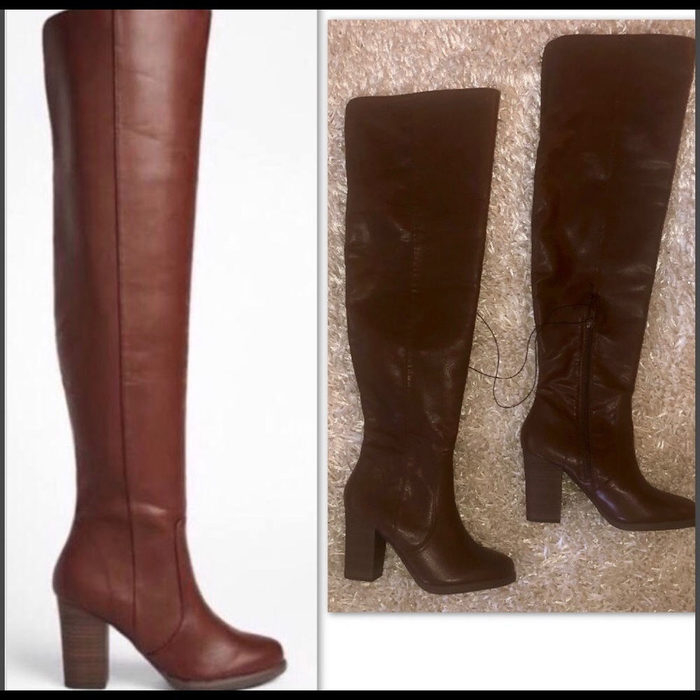 CHOCOLATE OTK BOOT CHUNKY STACKED HEEL - Picture 2 of 4